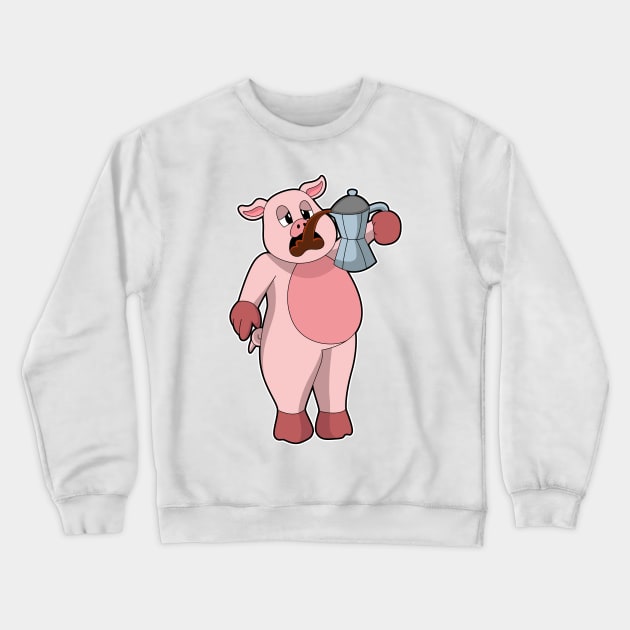 Pig with Coffee pot Crewneck Sweatshirt by Markus Schnabel